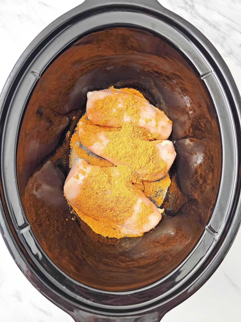 Crockpot salsa chicken tacos process 2