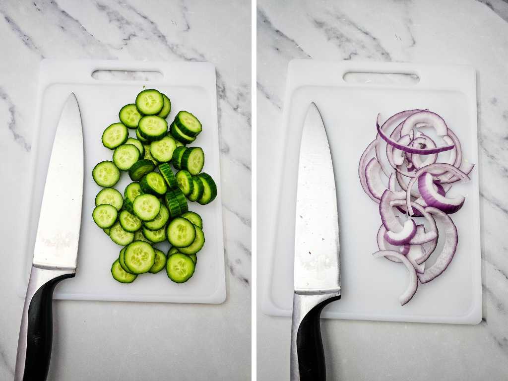 Cucumber pasta salad process 1