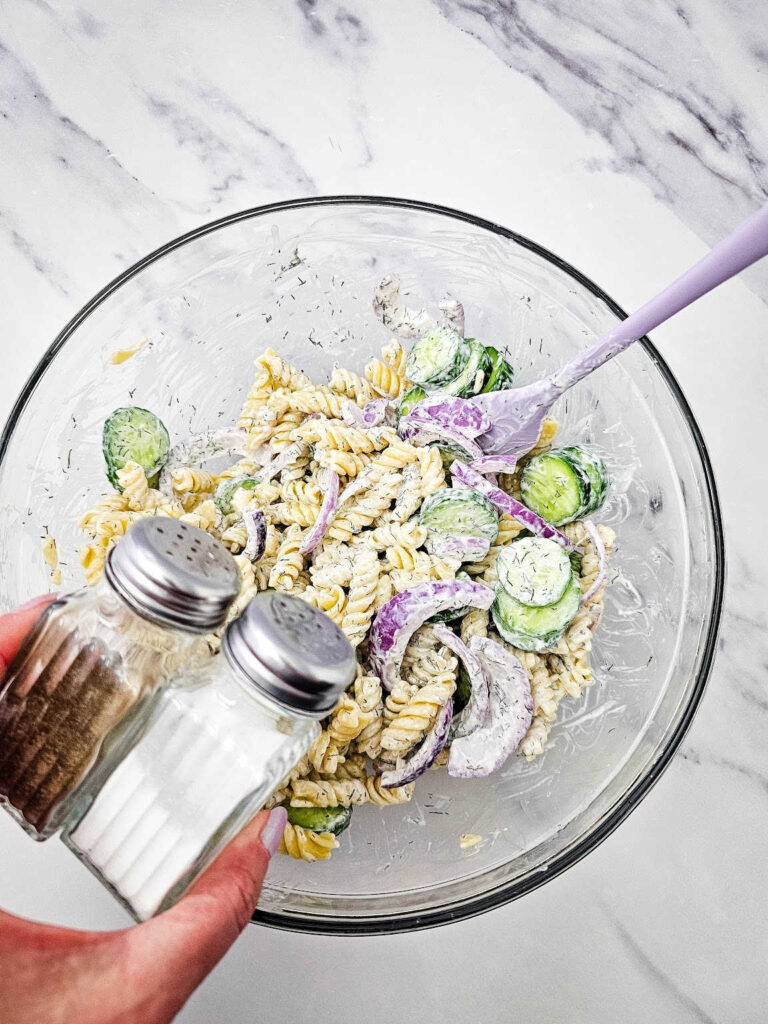 Cucumber pasta salad process 5