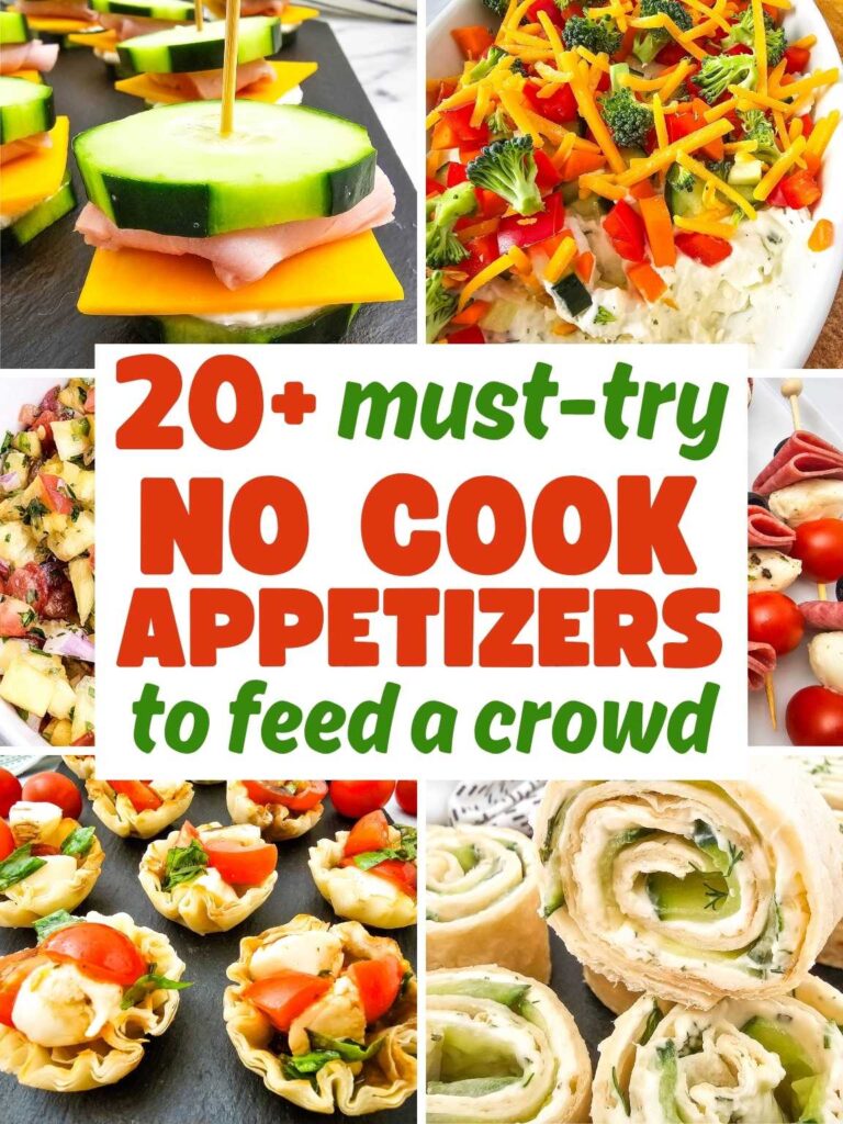 Collage of a variety of no cook appetizers.