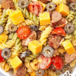 Smoked sausage pasta salad pin
