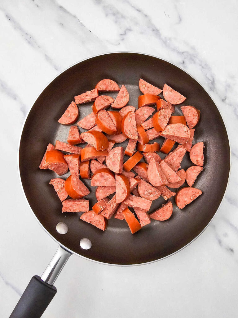 Smoked sausage pasta salad process 1