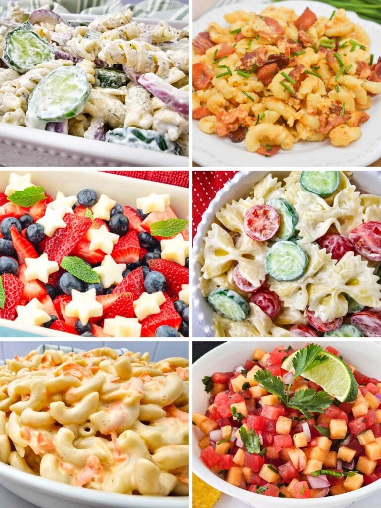 Collage of various 4th of July side dishes.