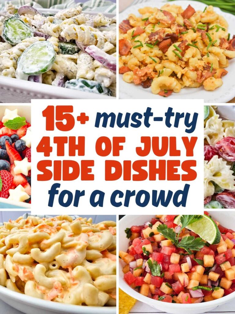 Collage of various 4th of July side dishes.