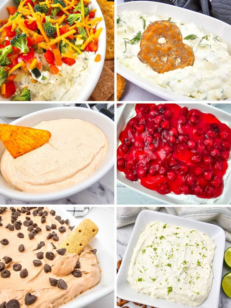 Collage of a variety of poolside dip recipes.