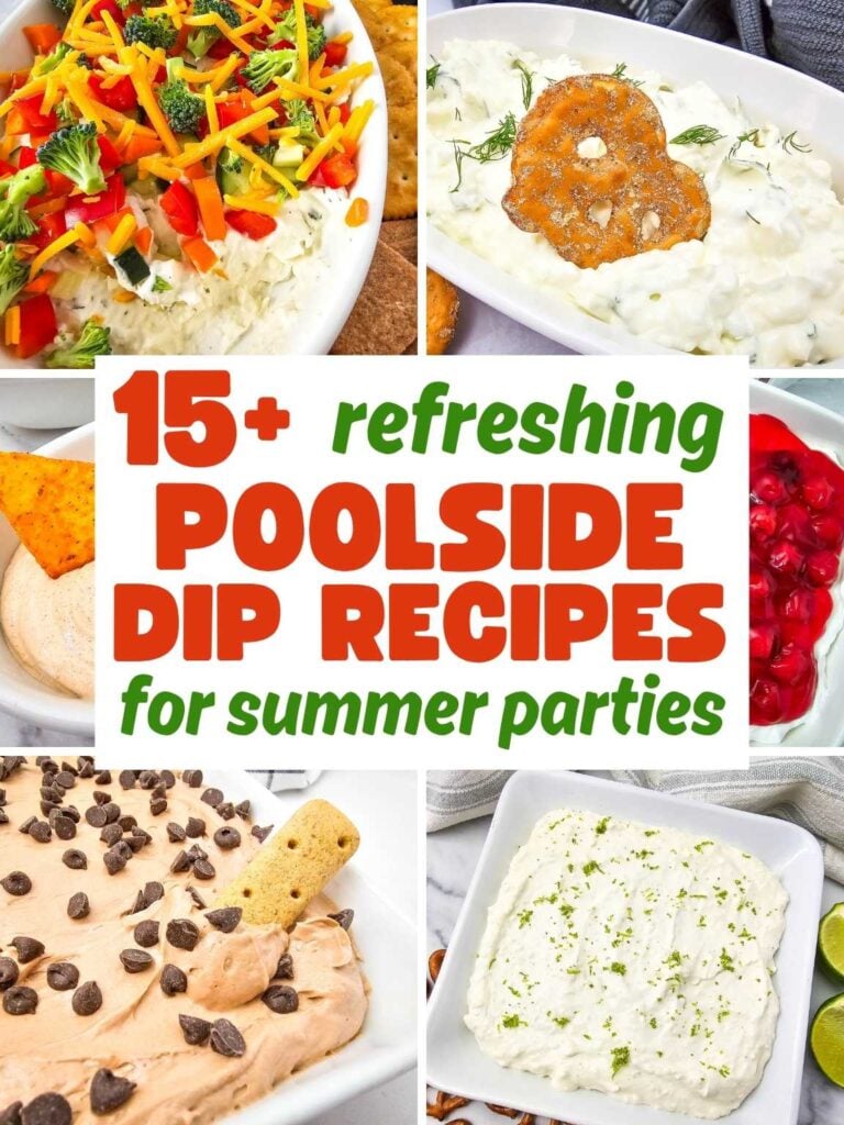 Collage of a variety of poolside dip recipes.
