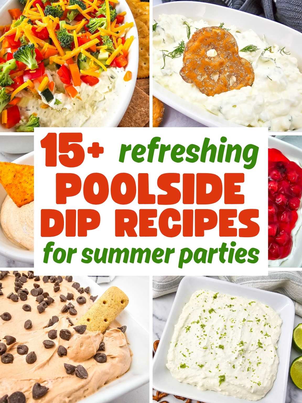 Collage of a variety of poolside dip recipes.