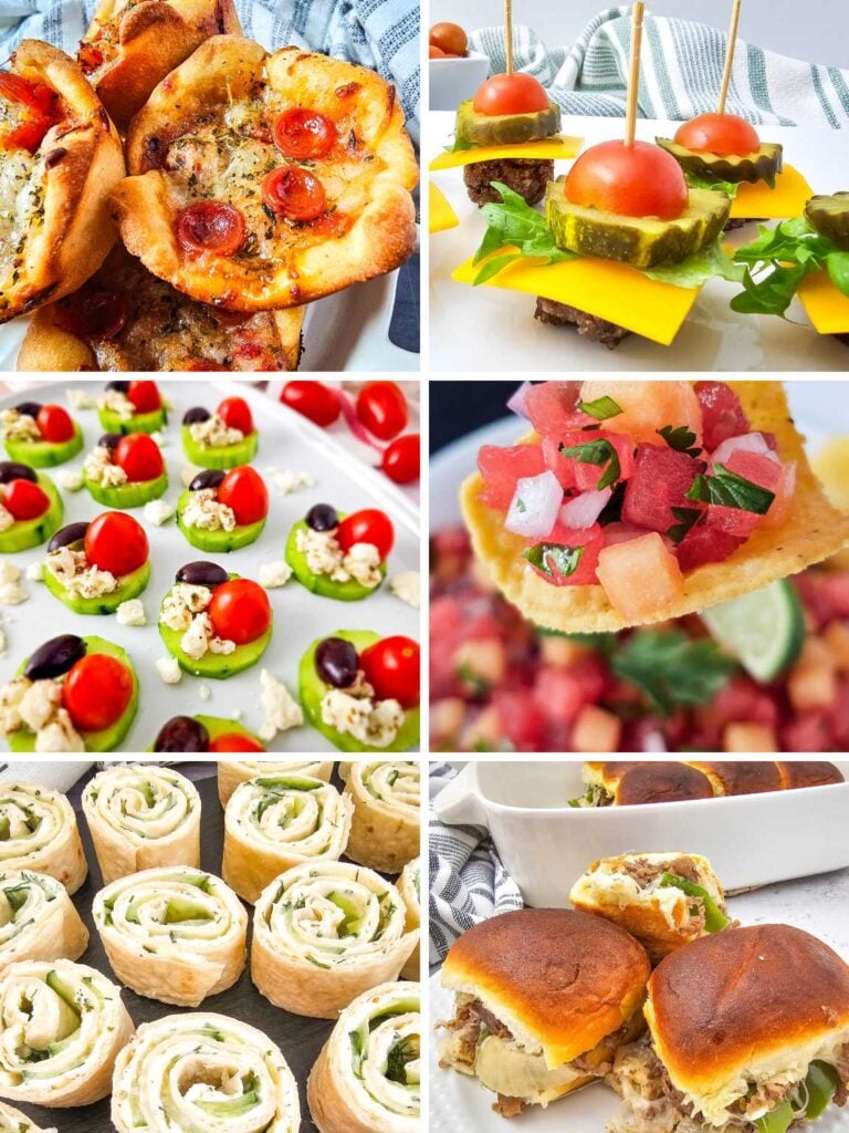 Collage of a variety of pool party snack ideas