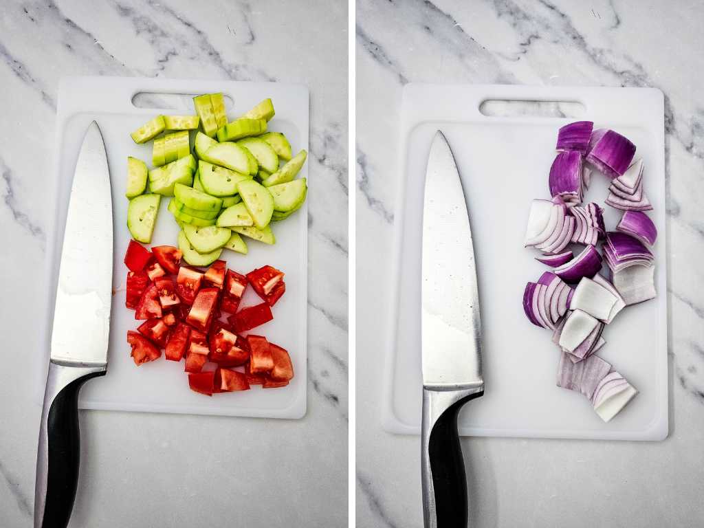 Greek pasta salad process 1