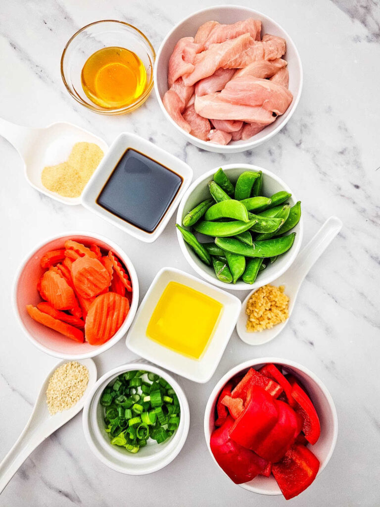 Sheet pan chicken stir fry ingredients