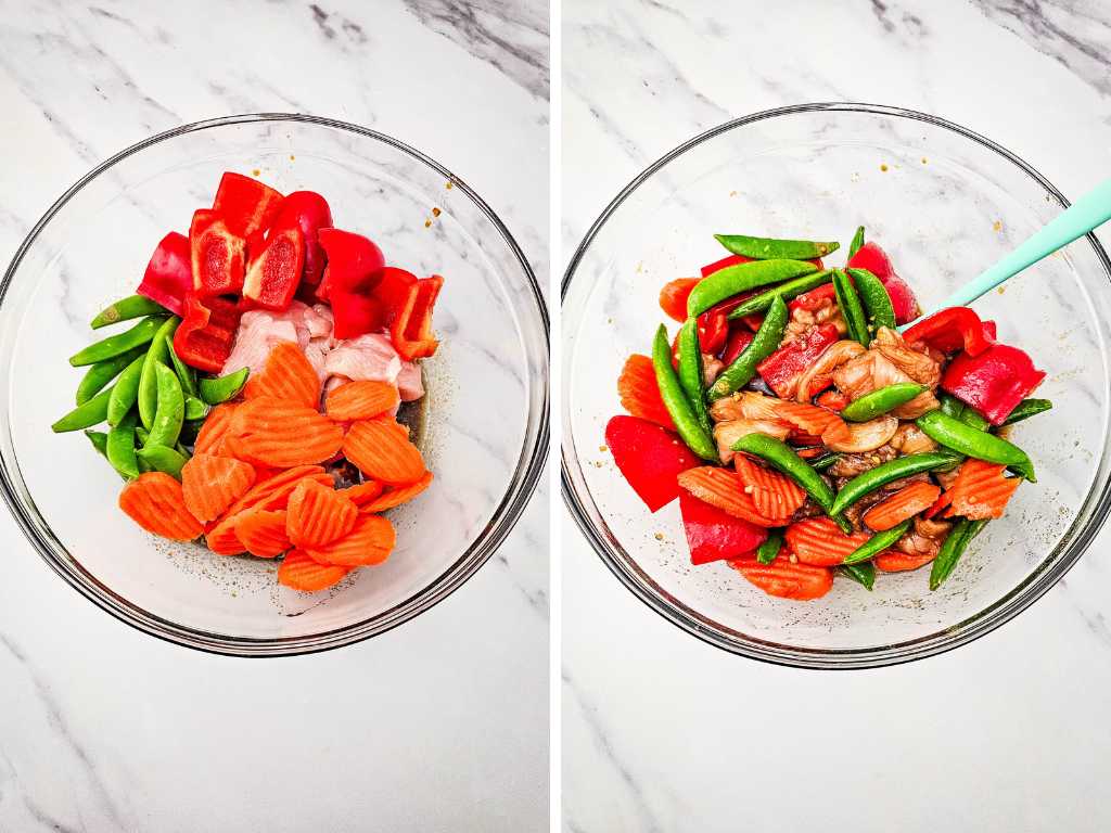 Sheet pan chicken stir fry process 4
