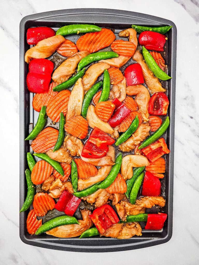 Sheet pan chicken stir fry process 5