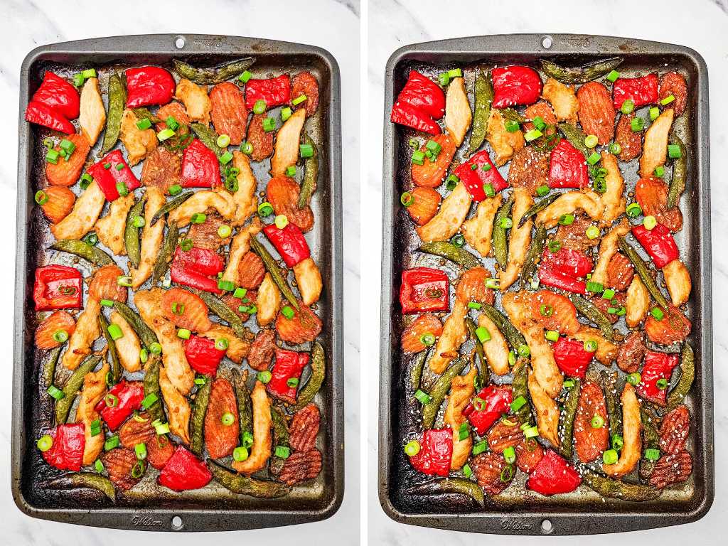 Sheet pan chicken stir fry process 7