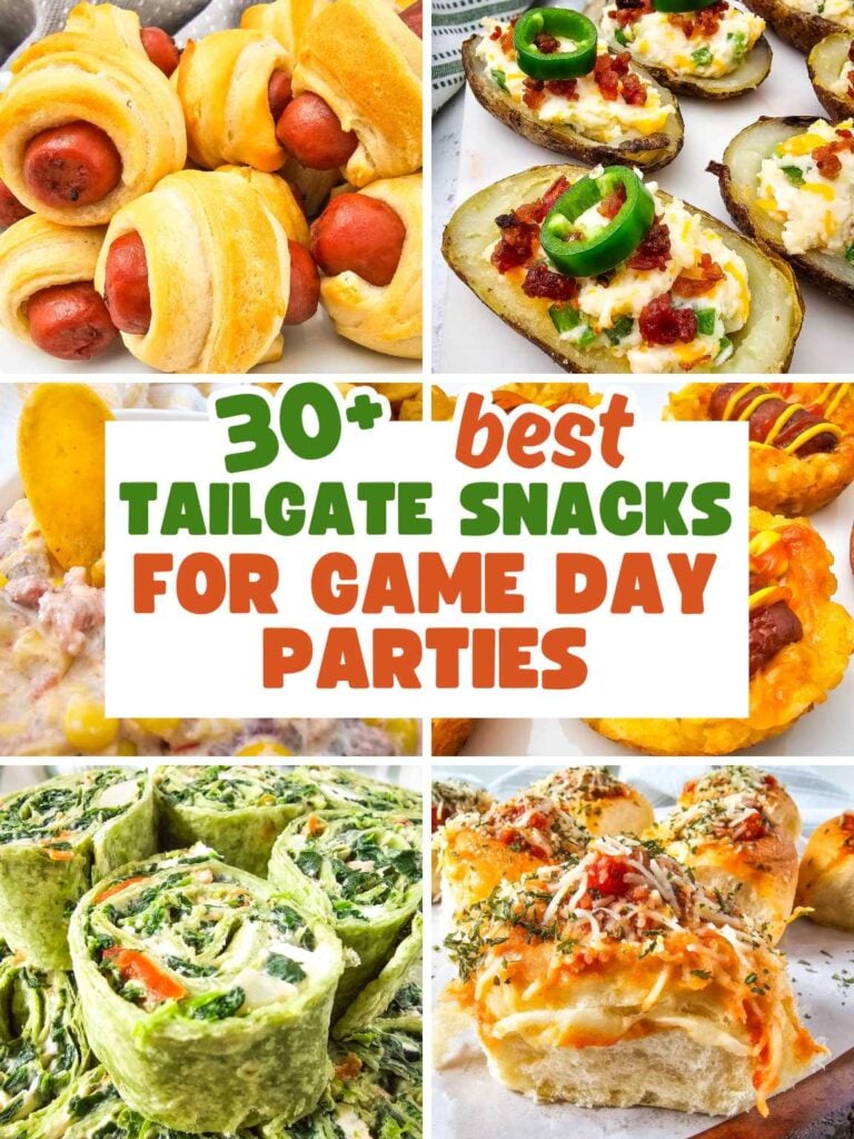 Collage of various tailgate snacks