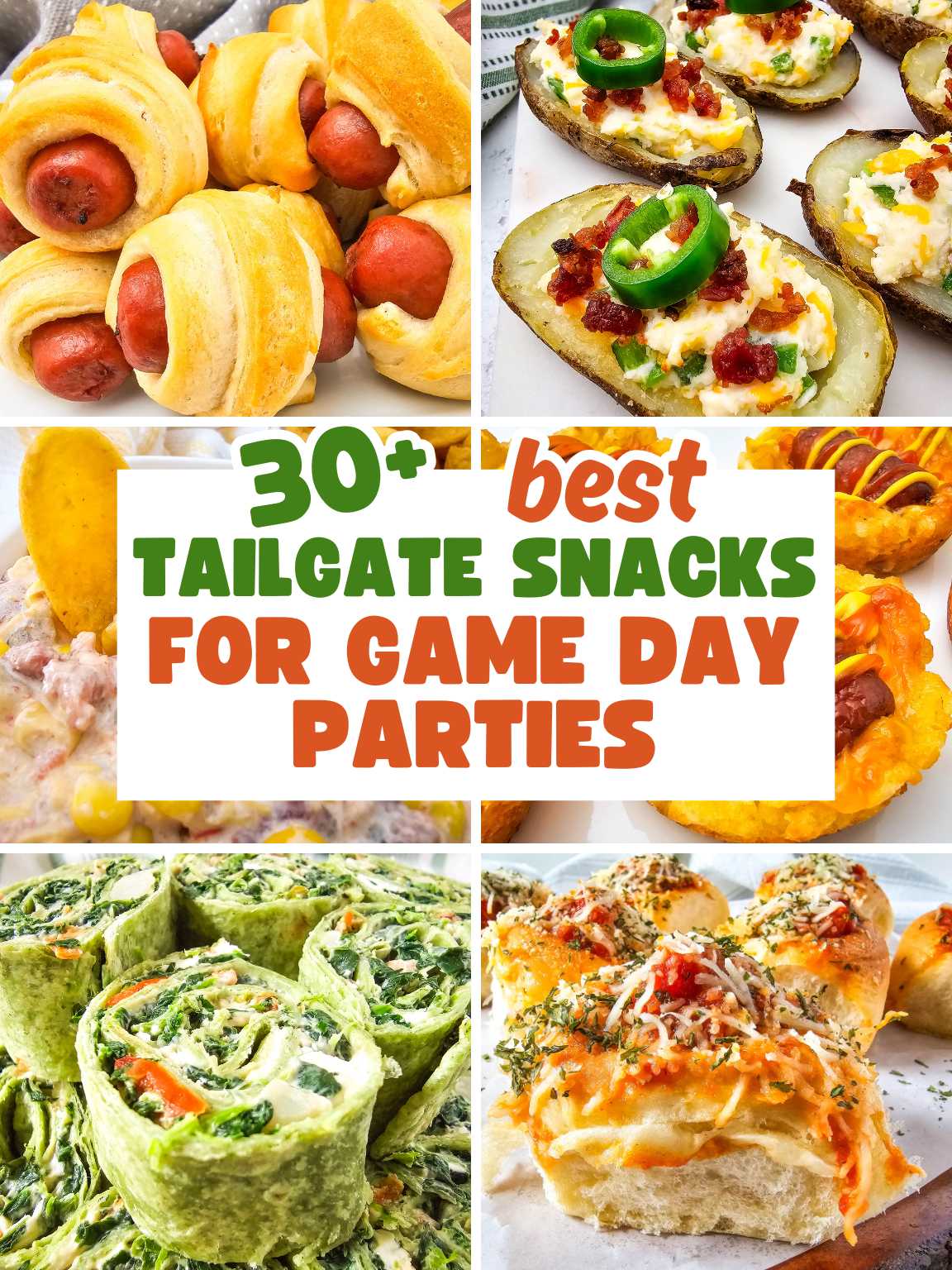 Collage of various tailgate snacks