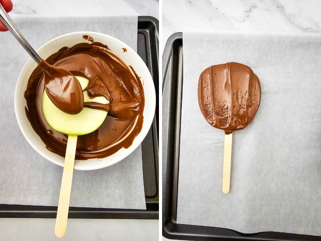 Chocolate Caramel Apple Slice Pops process 5
