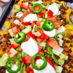 Sheet pan beef tater tot nachos