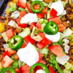 Sheet pan beef tater tot nachos pin