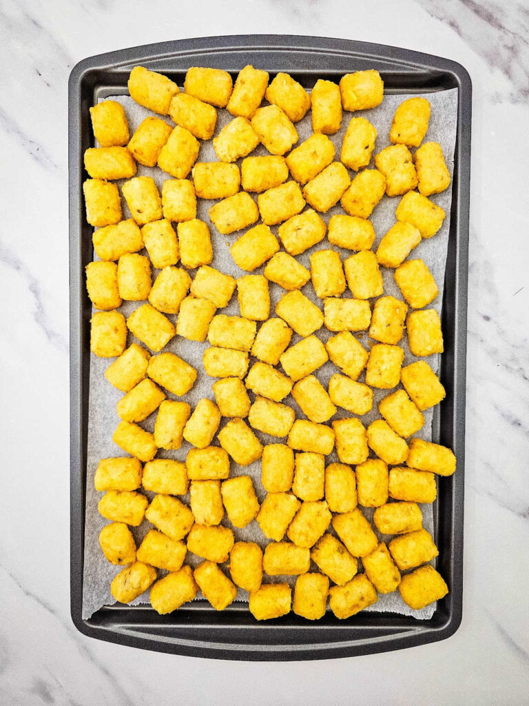 Sheet pan beef tater tot nachos process 2