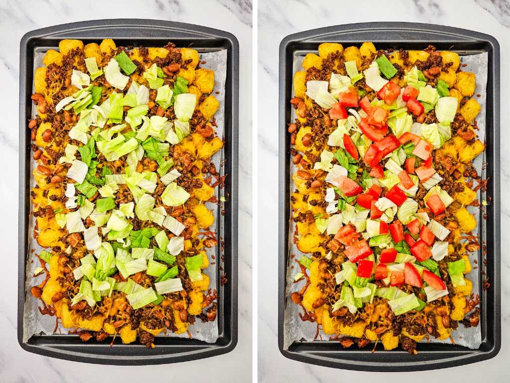 Sheet pan beef tater tot nachos process 6