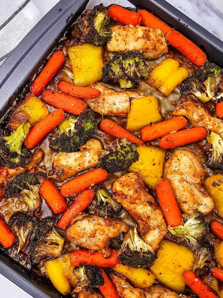 Sheet pan honey garlic chicken and veggies
