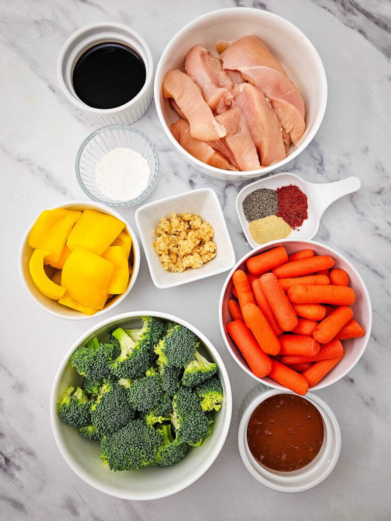 Sheet pan honey garlic chicken and veggies ingredients
