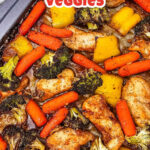 Sheet pan honey garlic chicken and veggies pin