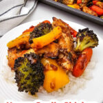 Sheet pan honey garlic chicken and veggies pin