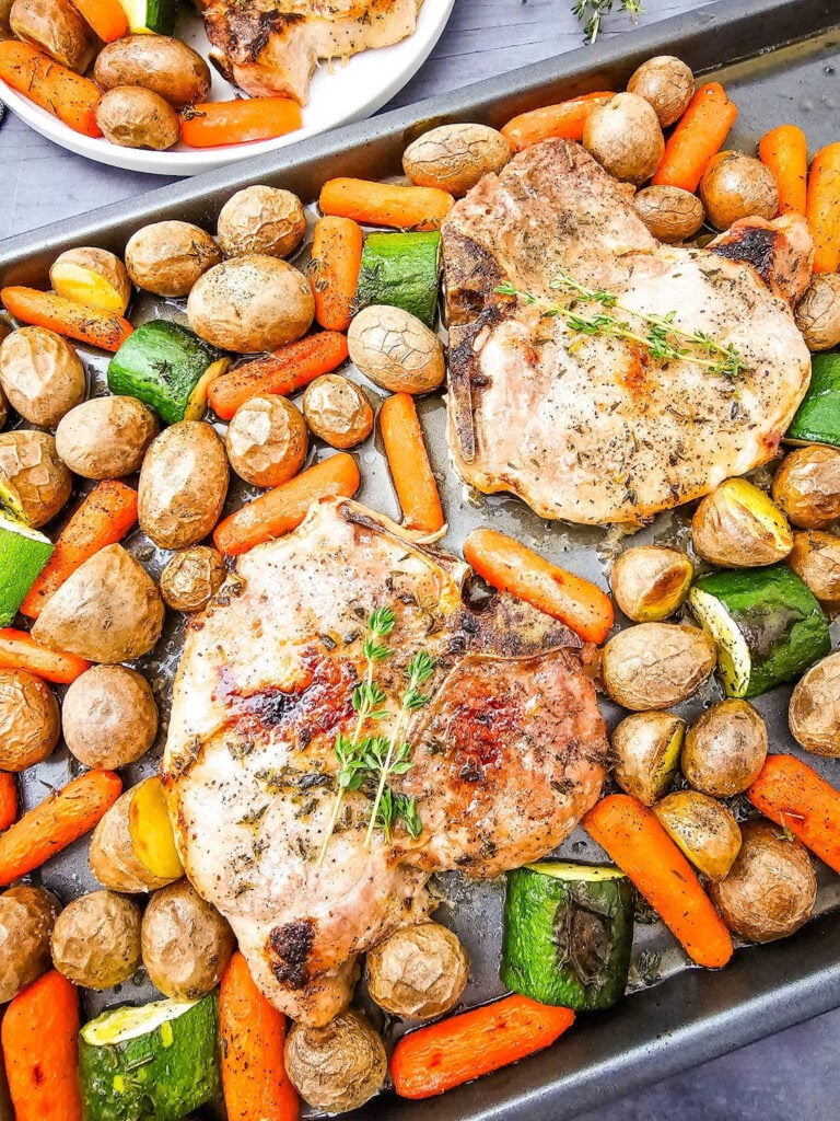 Sheet pan honey glazed pork chops