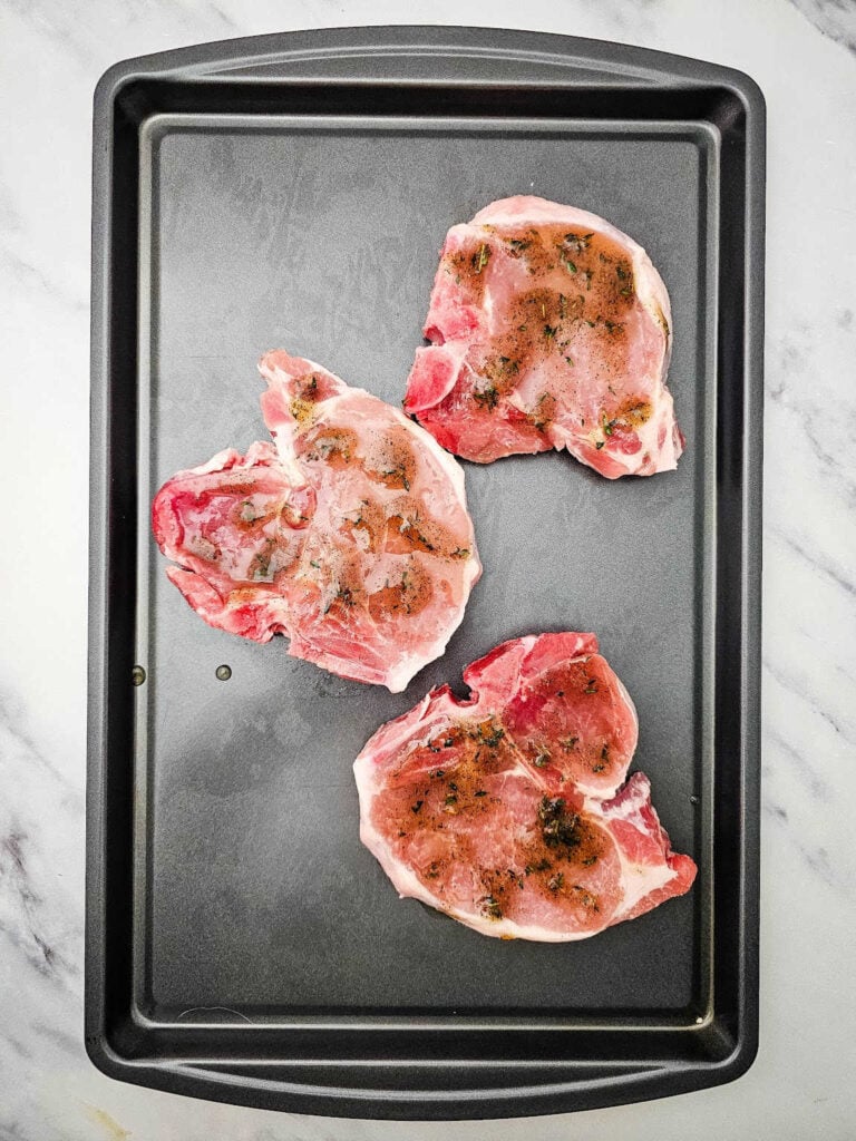 Sheet pan honey glazed pork chops process 4