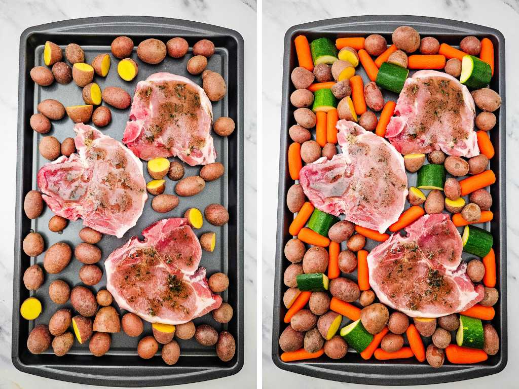 Sheet pan honey glazed pork chops process 5
