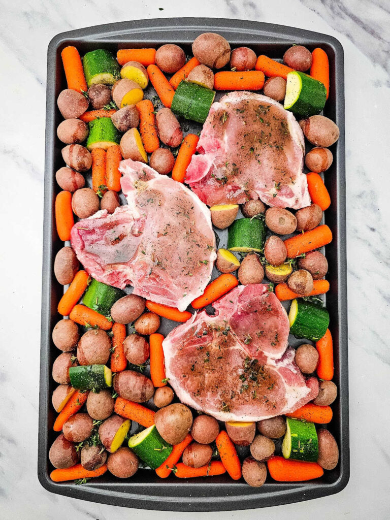 Sheet pan honey glazed pork chops process 6