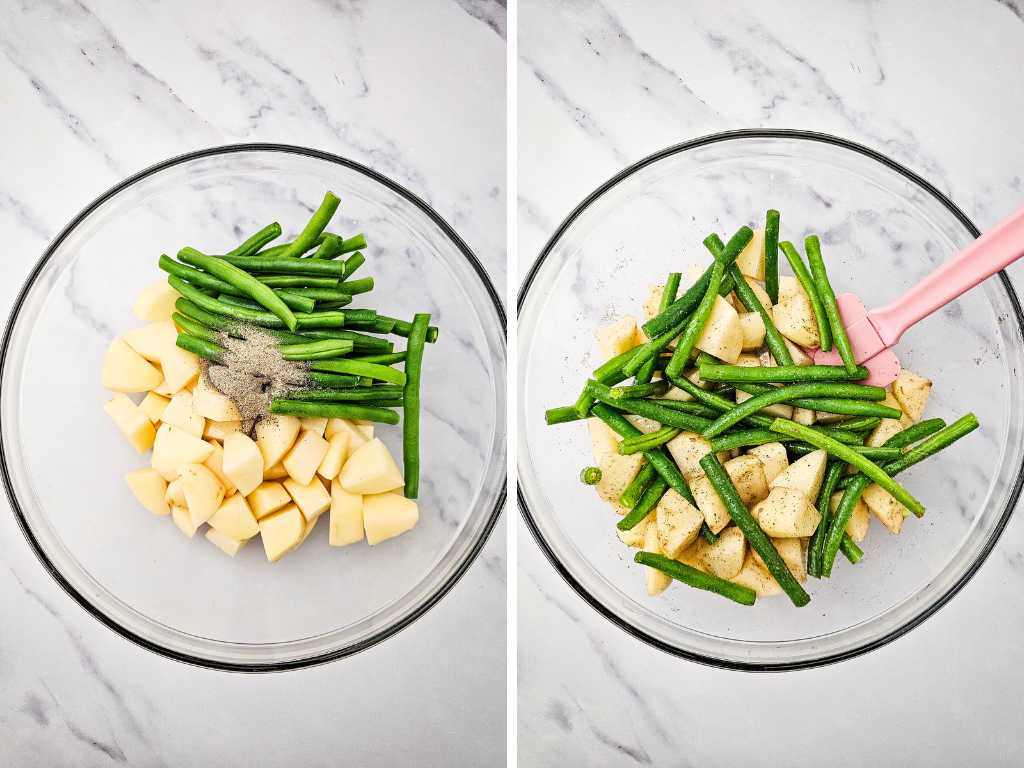 Sheet pan mini meatloaf and veggies process 7