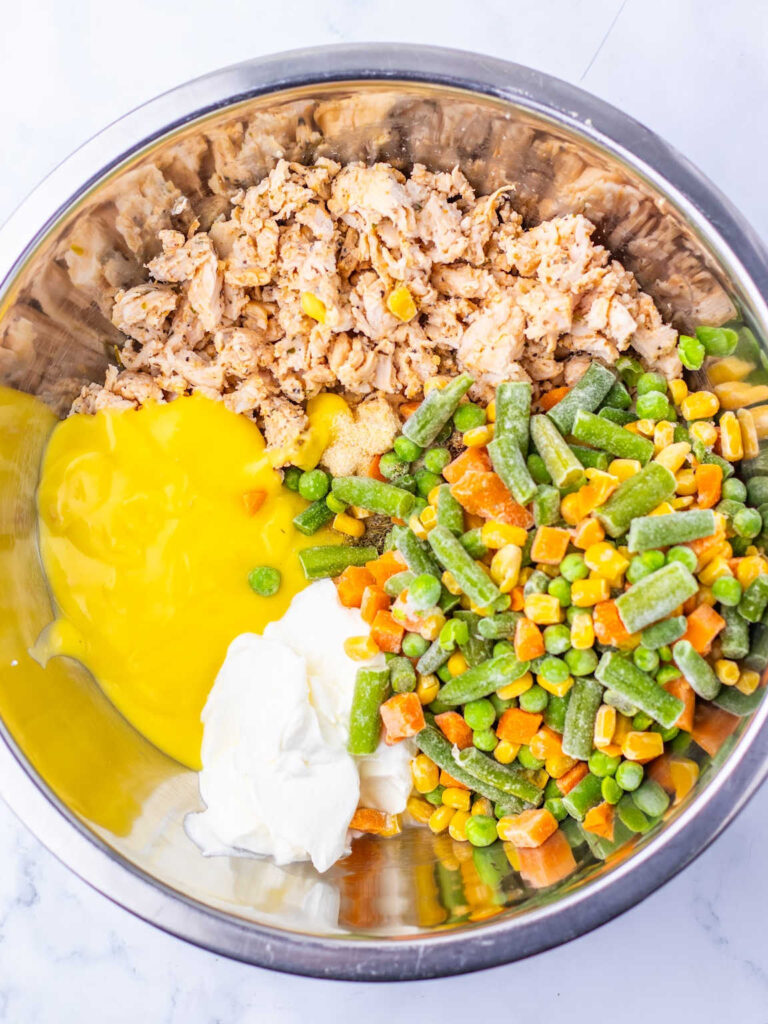 Chicken and stuffing pot pie casserole process 2