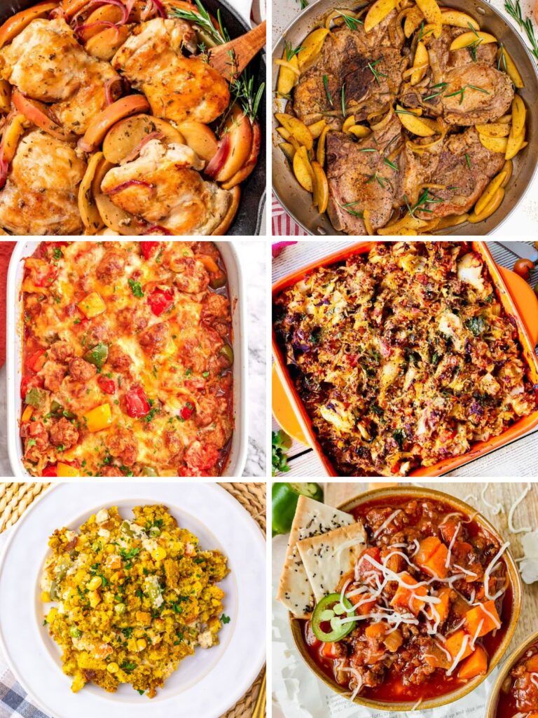 Collage of a variety of fall dinner recipes