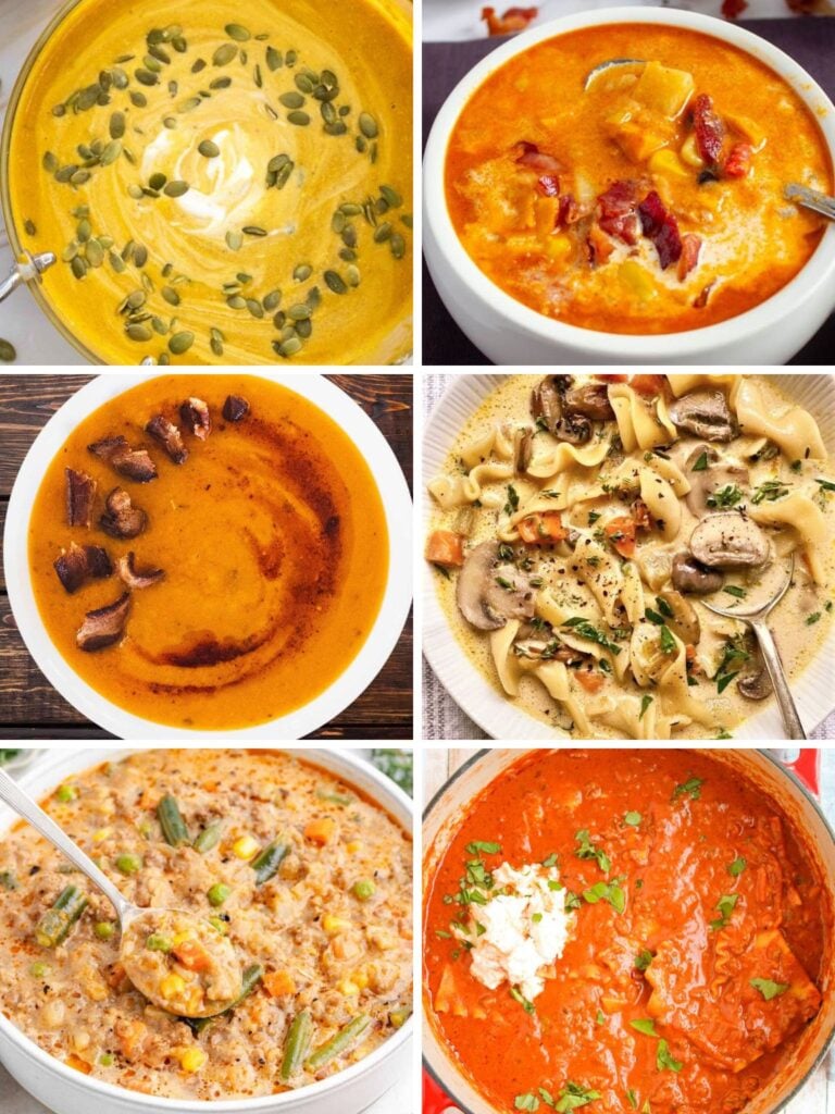Collage of a variety of fall soup recipes