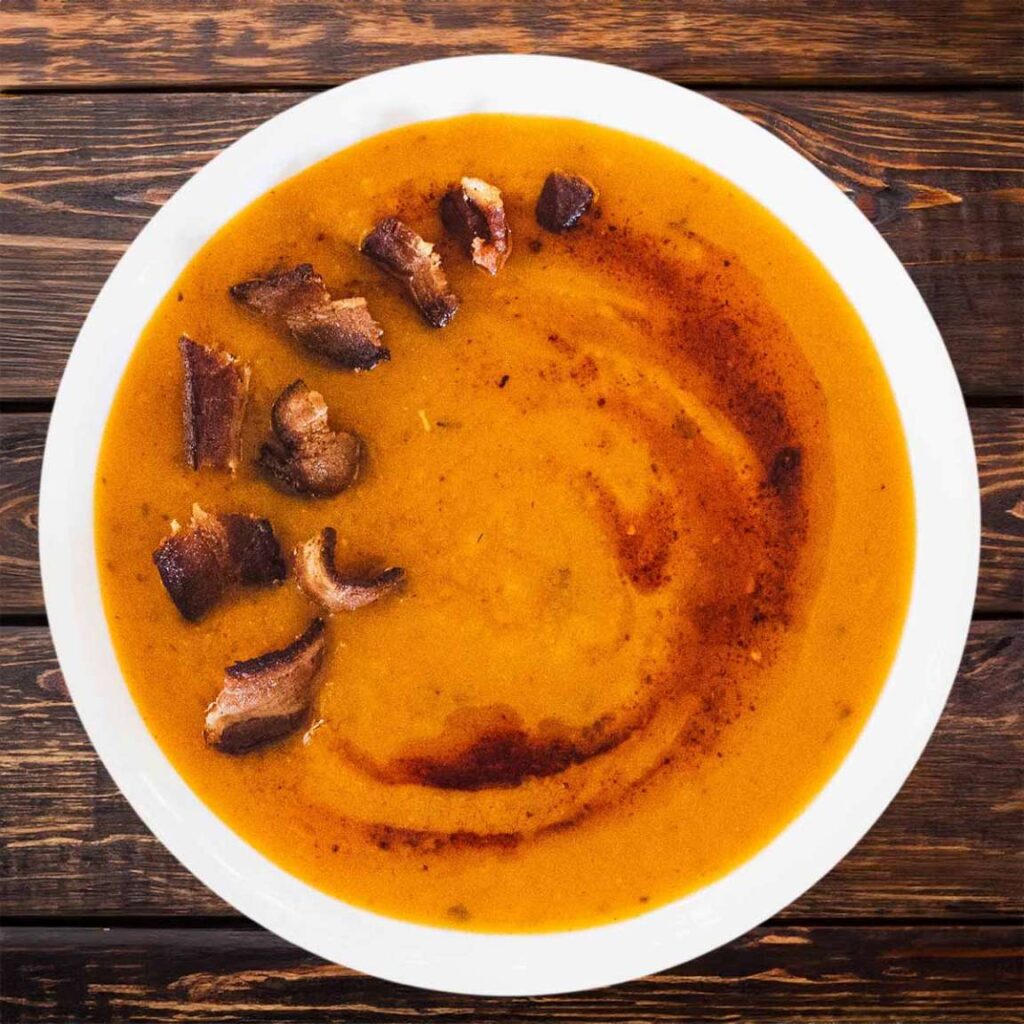 Roasted butternut squash soup with bacon