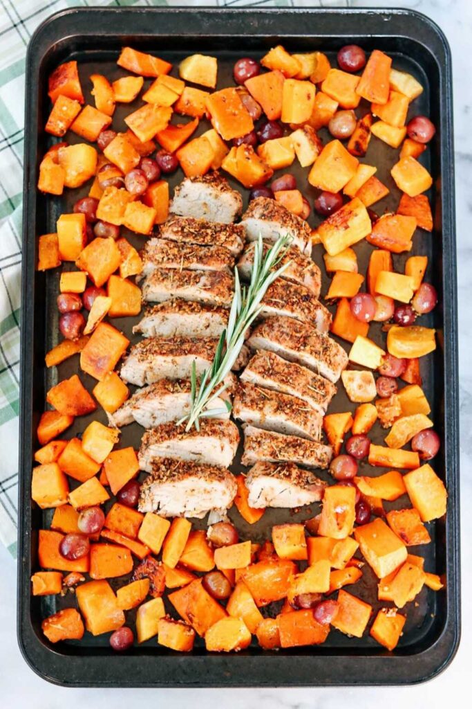 Sheet Pan Pork Tenderloin with Squash and Grapes