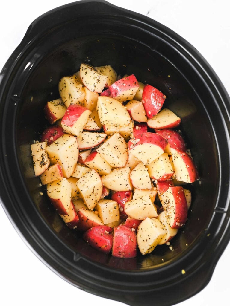 Slow cooker garlic parmesan chicken and potatoes process 5