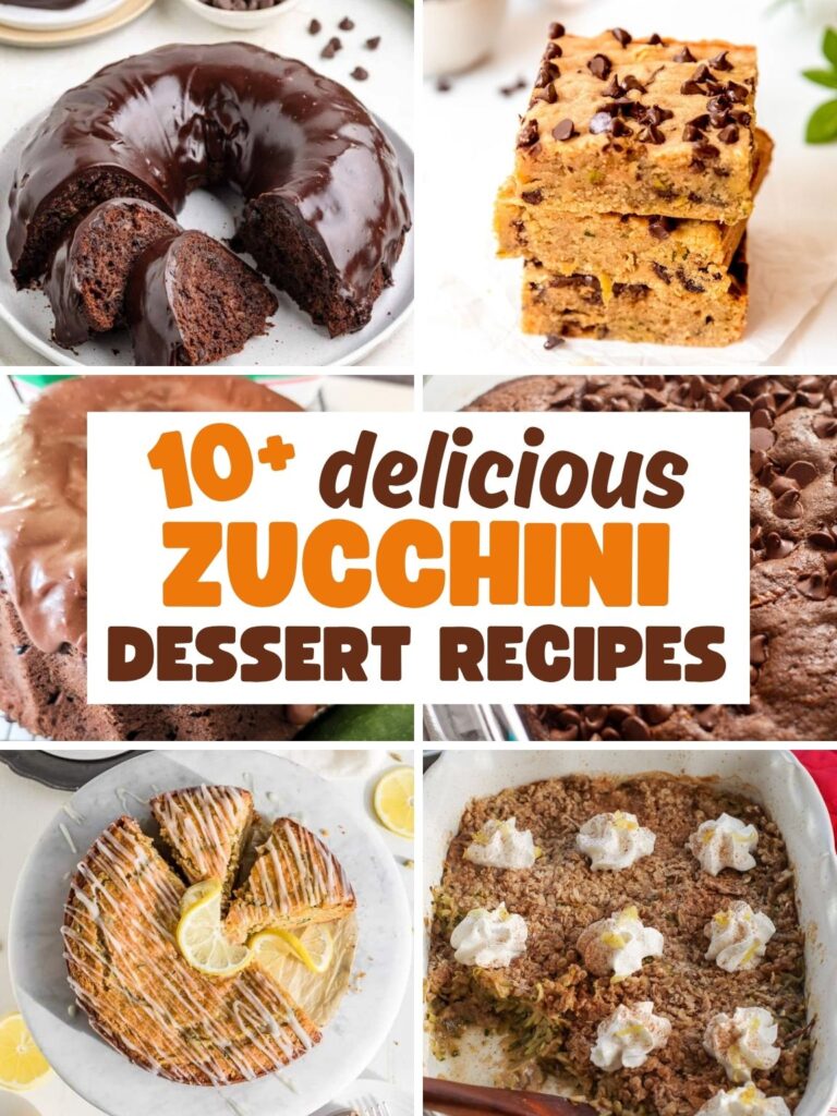 Collage of a variety of zucchini dessert recipes.