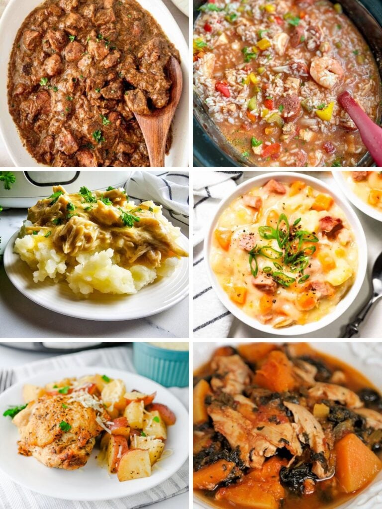 Collage of a variety of fall crockpot recipes for dinner