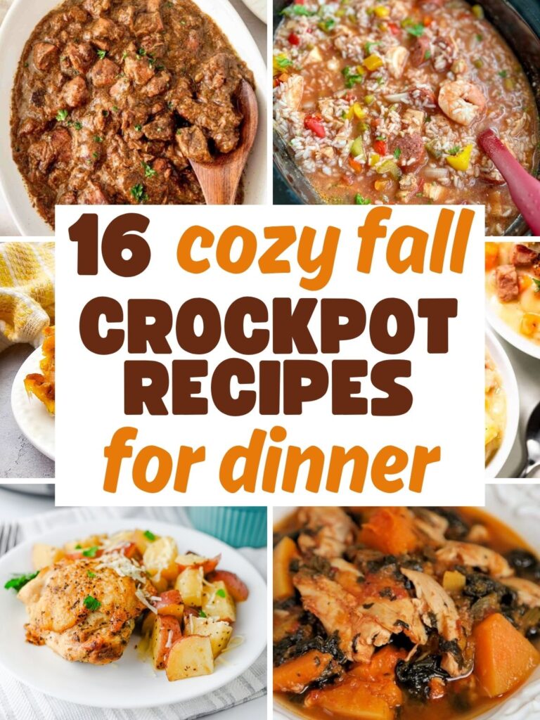 Collage of a variety of fall crockpot recipes for dinner
