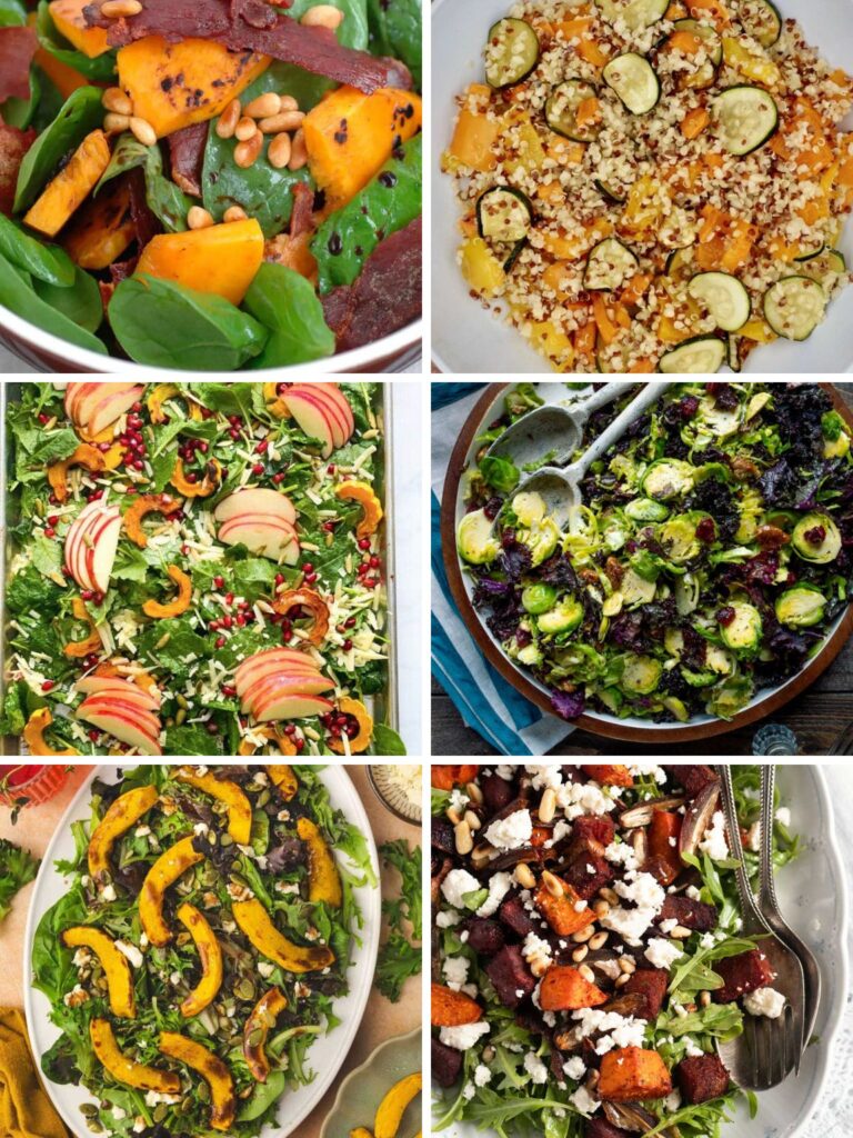 Collage of a variety of fall salad recipes
