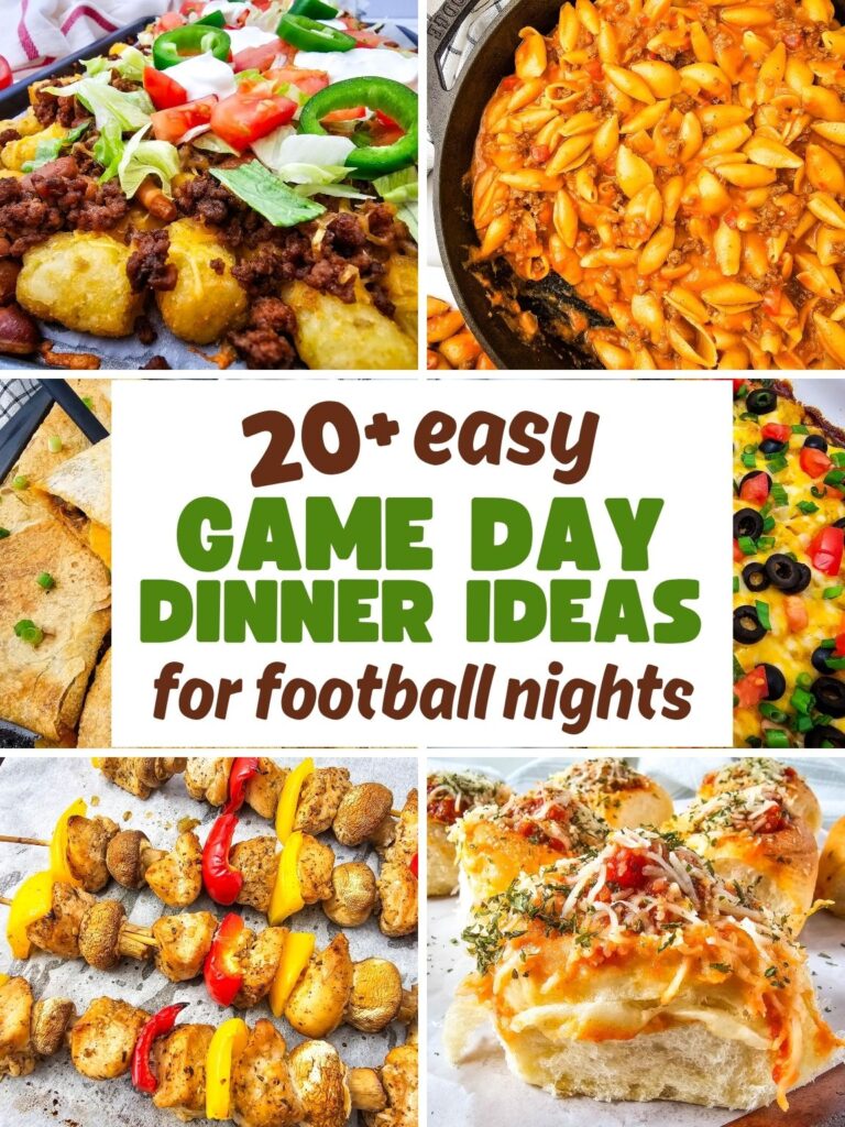 Collage of a variety of Game day dinner ideas.