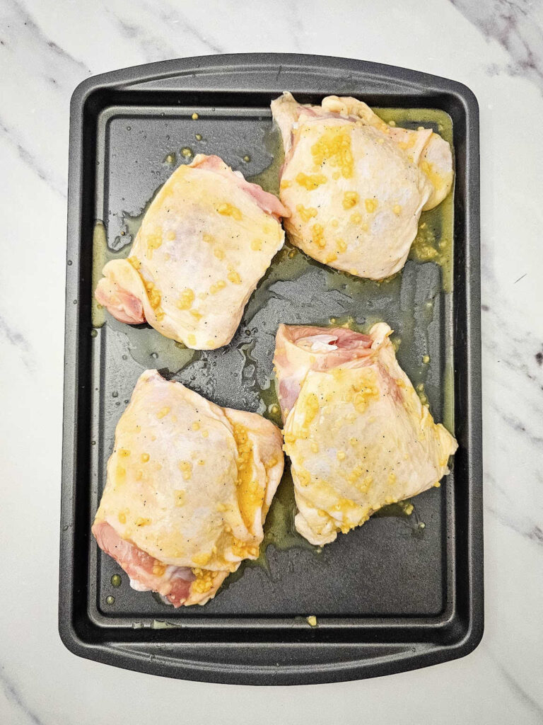 Honey mustard sheet pan chicken thighs process 3