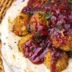 Turkey stuffing meatballs with cranberry glaze