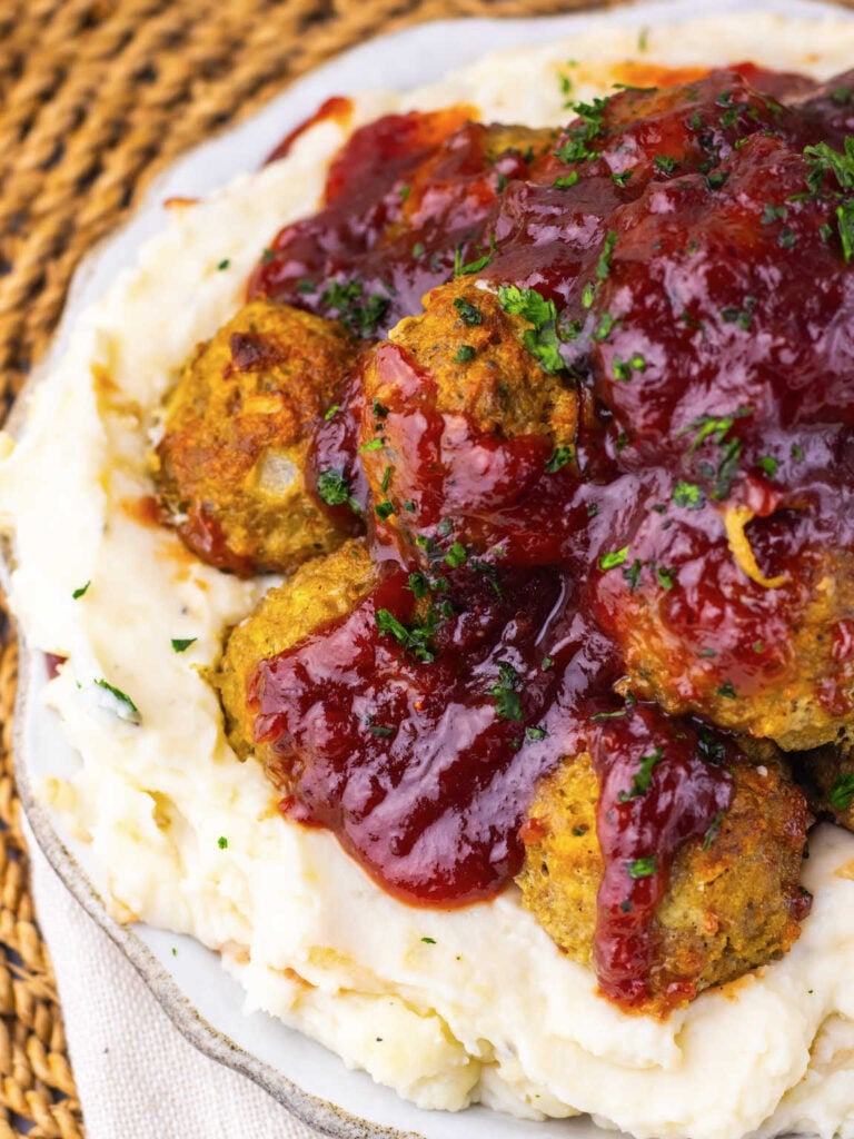 Turkey stuffing meatballs with cranberry glaze
