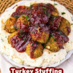 Turkey stuffing meatballs with cranberry glaze pin