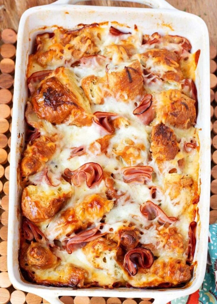 Croissant Breakfast Bake with Ham and Cheese